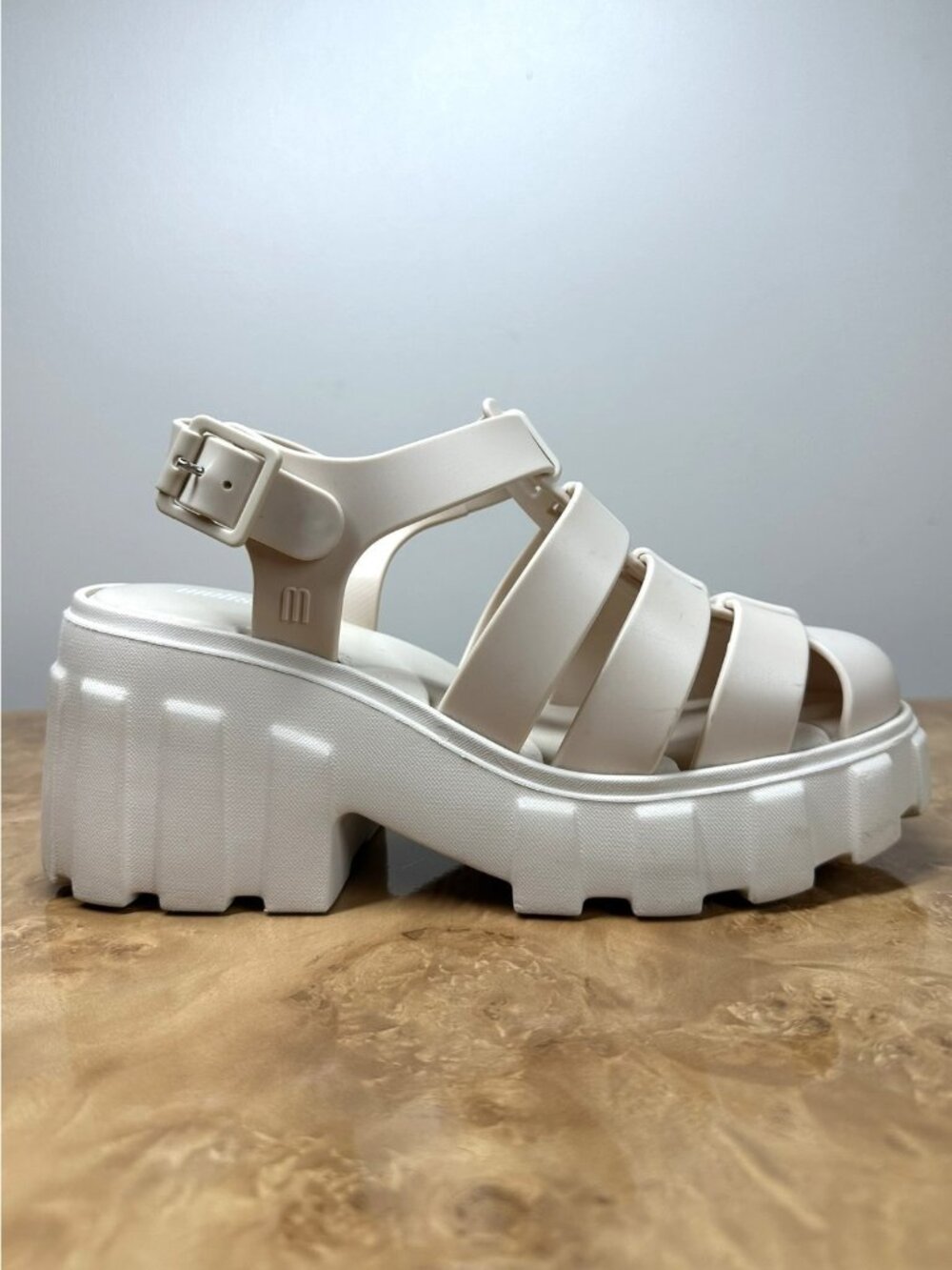 Melissa Megan Beige Platform Fisherman Jelly Sandals Y2K Women's 7 EU 38 Vegan
